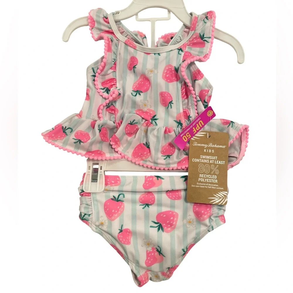 Tommy Bahama Kids  Pink/White   Strawberry Swim Set with Hat 12 months